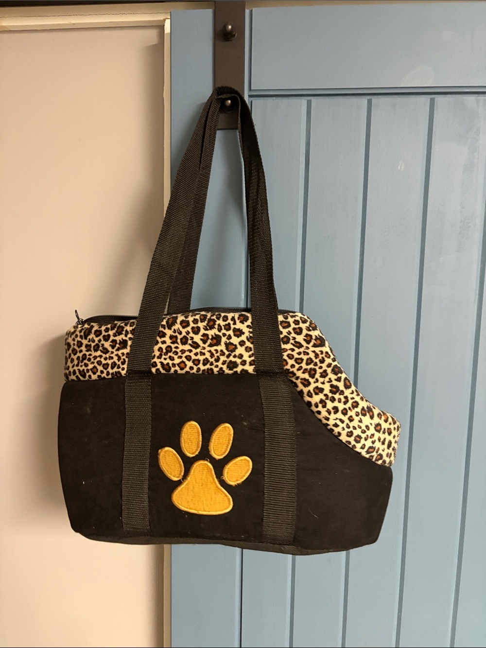 Leopard Trim Pet Tote with Yellow Paw Accent